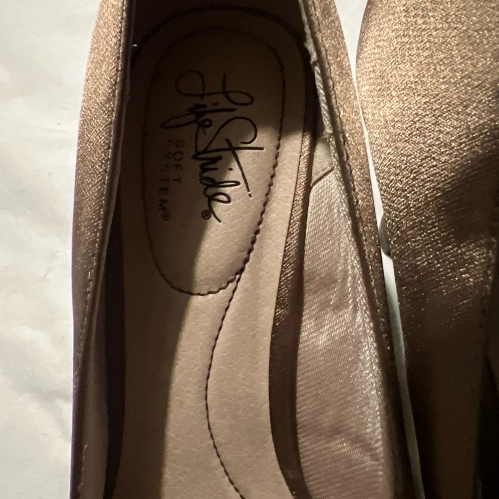 Life Stride Bronze Metallic Jeweled Toe Pumps